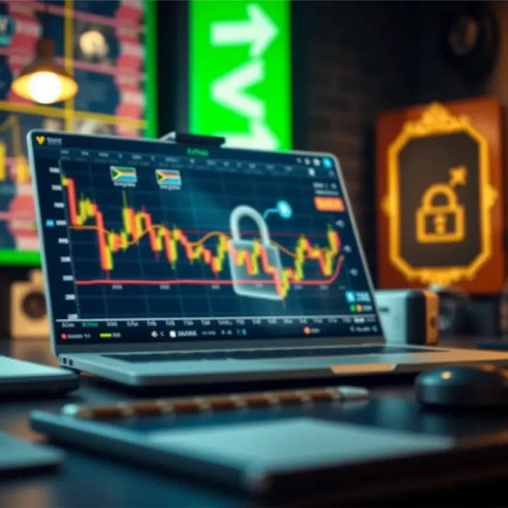 Illustration of secure online trading platform with South African financial icons