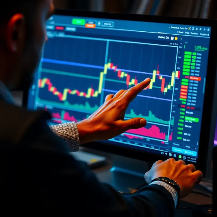 User interacting with forex training program on computer screen