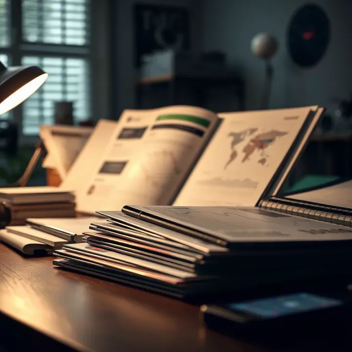 Collection of educational forex trading materials and strategy guides on a desk