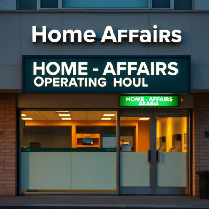 Home Affairs Office Akasia: Operating Hours Display Exterior of Home Affairs office in Akasia with clear signage and operating hours displayed