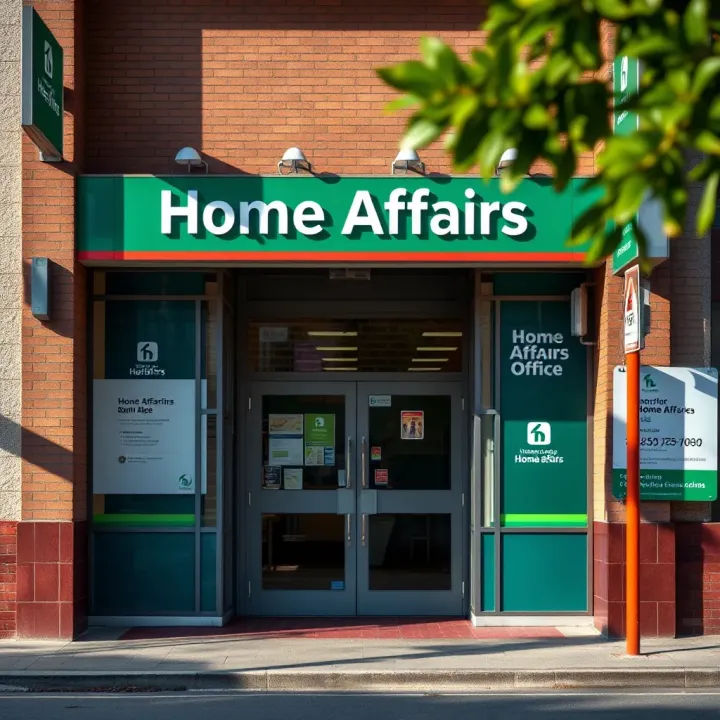 Exterior view of the Home Affairs office in Alberton showing entrance and signage