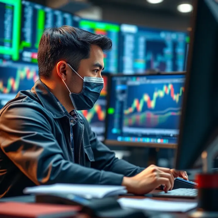 Illustration of a trader analyzing forex signals on multiple monitors in South African forex market context