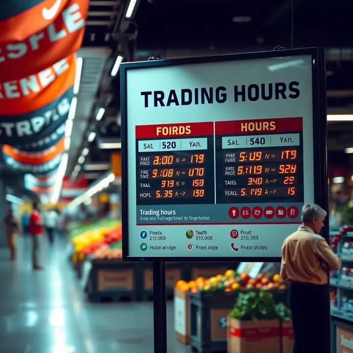 Signboard showing trading hours for Kuilsriver fruit and vegetable market