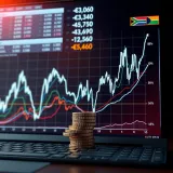 Graph displaying fluctuating exchange rates of the South African rand against major currencies