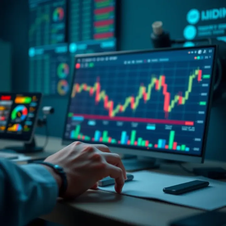 Conceptual illustration showing analysis tools and decision-making in binary signals trading