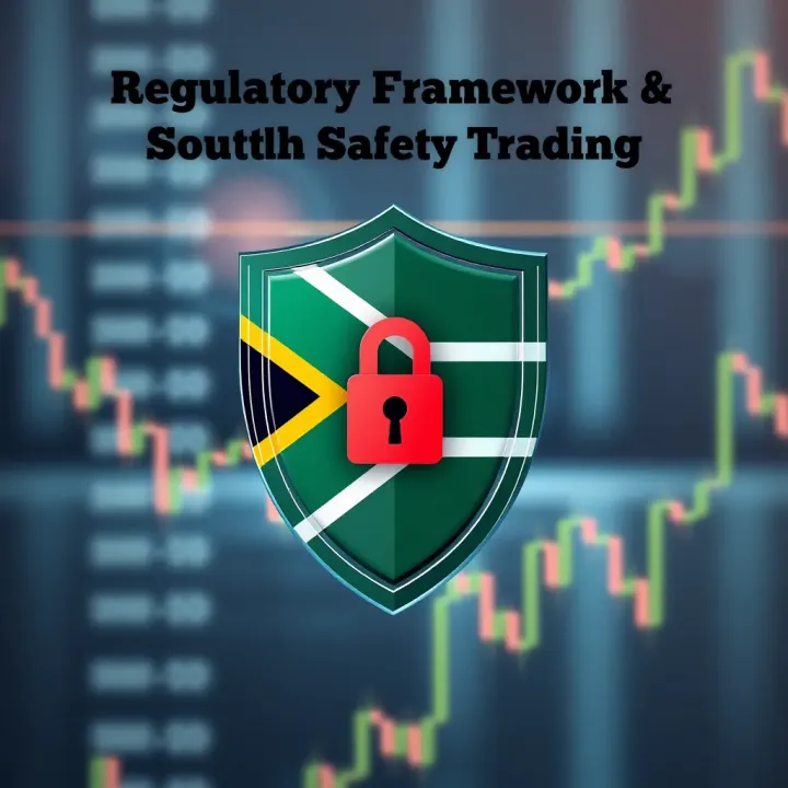 Regulatory Framework and Safety Measures in South African Trading Graphic showing South African flag overlaying a secure shield symbolizing regulatory protection in trading