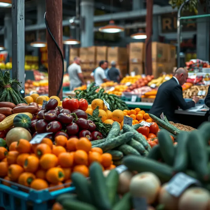 Fresh fruits and vegetables displayed at Tokai market in South Africa during trading hours