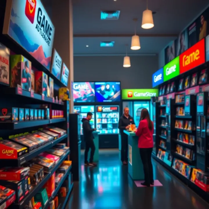 Interior view showing gaming products and customer service desk at Game Store in Kolonnade