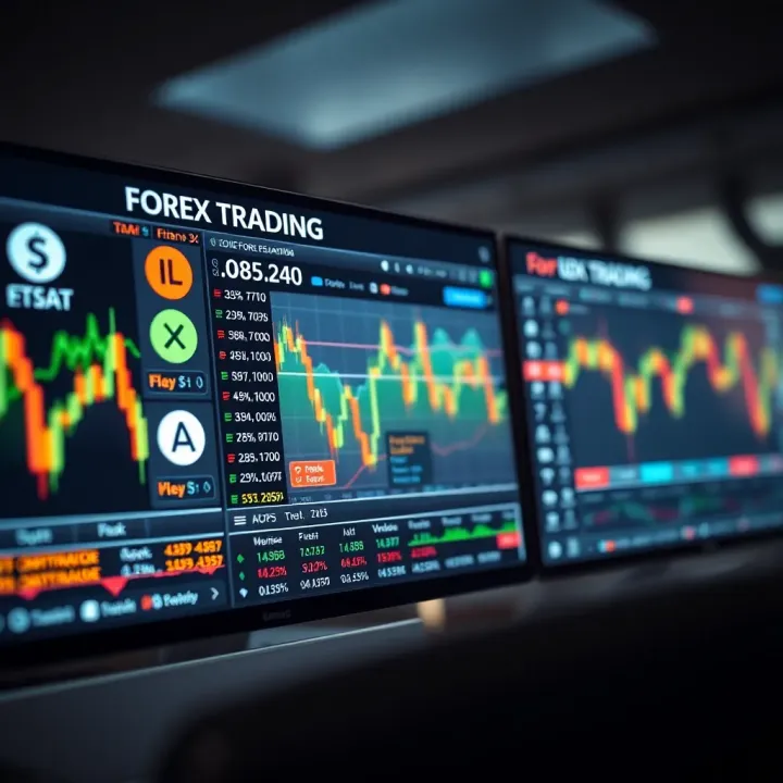 Forex Trading Platforms and Regulations in the UK for International Traders Digital interface showing forex trading platforms with UK regulatory icons and risk indicators