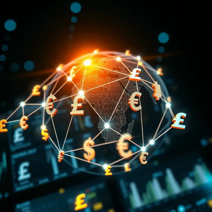 Illustration of global currency symbols interconnected representing liquidity and trading opportunities