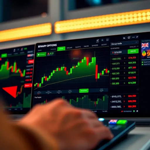 User interface of a binary options trading platform showing various financial assets and trading options