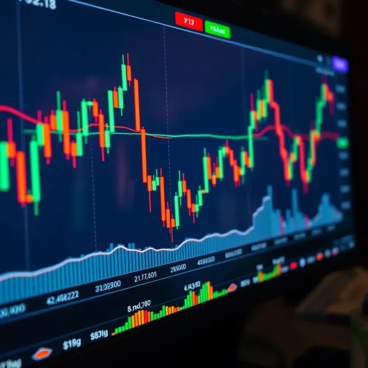 Candlestick chart illustrating bullish and bearish patterns on a financial trading platform