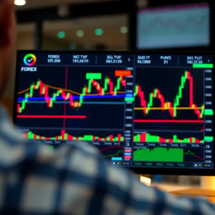 Dashboard view of a forex trading platform showing charts and currency pairs