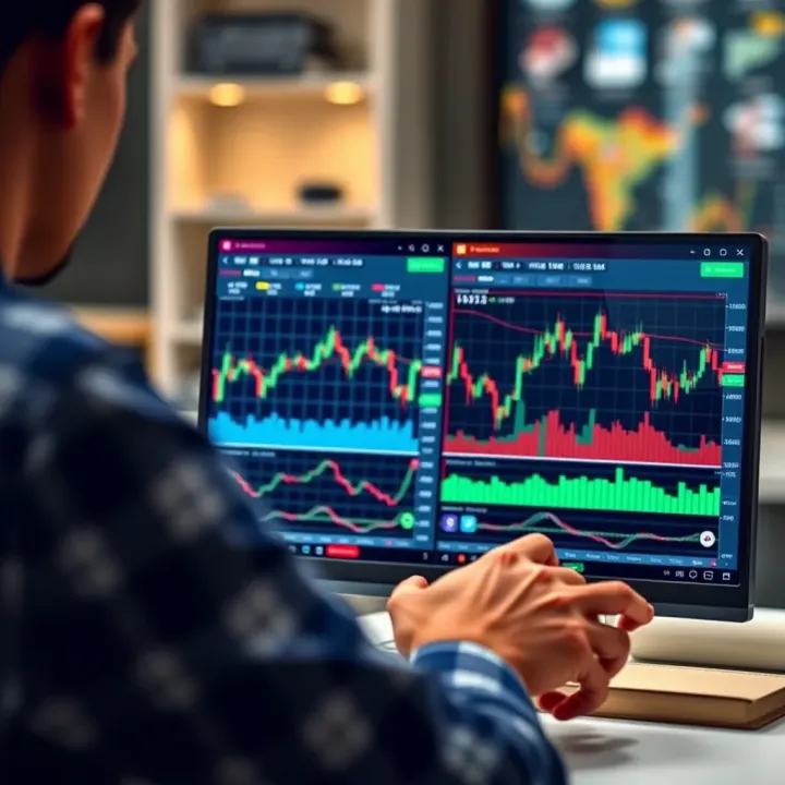 Forex Trading App Demo Interface with Live Charts User interacting with forex trading app demo showing live charts and simulated trading environment