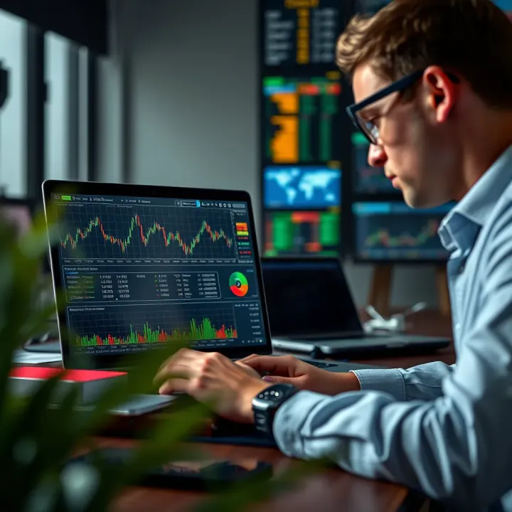 South African trader analyzing forex market trends on a laptop using advanced tools and data visualization