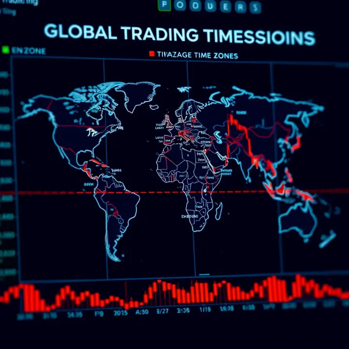 World map highlighting global forex trading sessions with their respective time zones
