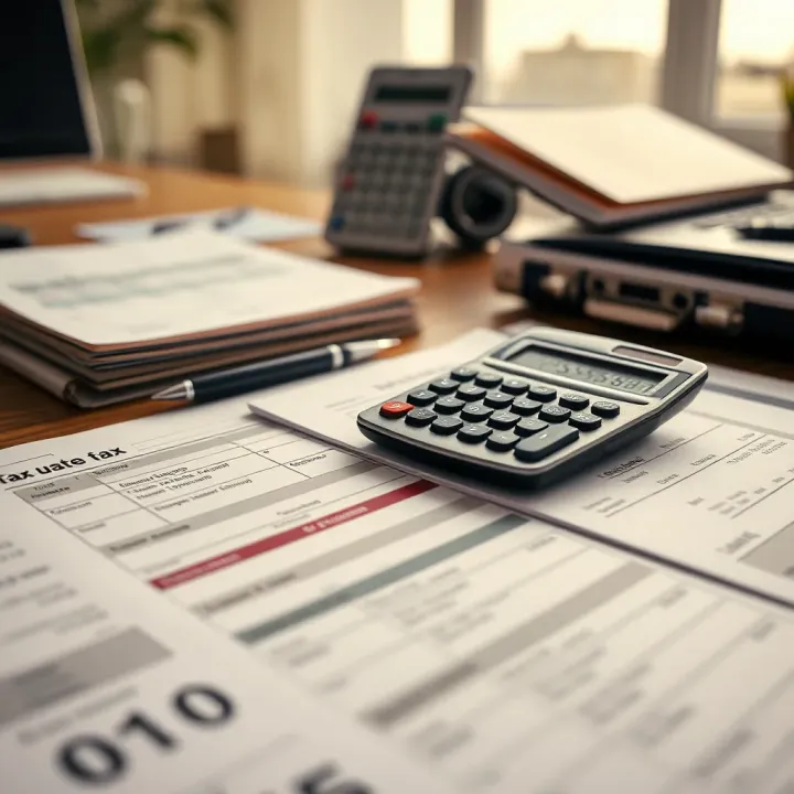 Managing Tax Responsibilities and Record-Keeping for Forex Traders in South Africa Organized tax records and calculator on desk representing compliance with South African Revenue Service regulations