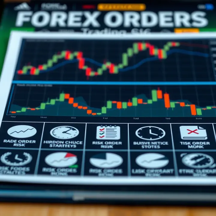 Graphic depicting various types of forex orders and risk management icons