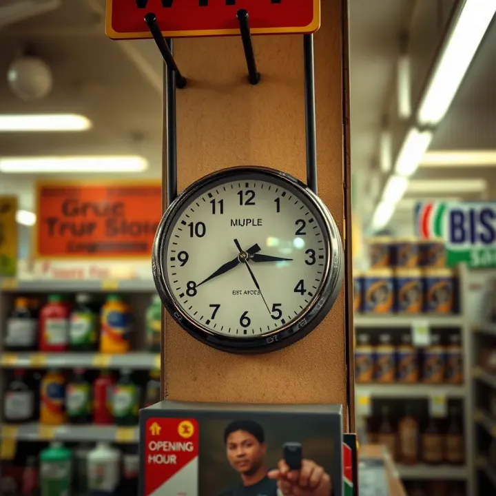 Clock showing typical opening hours of a general store in a South African township