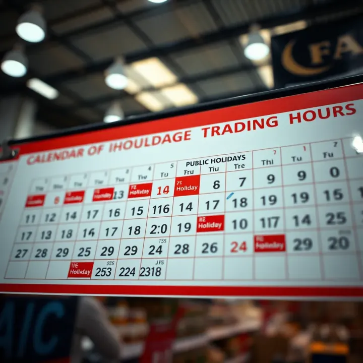 Calendar highlighting public holidays affecting store trading times in South Africa