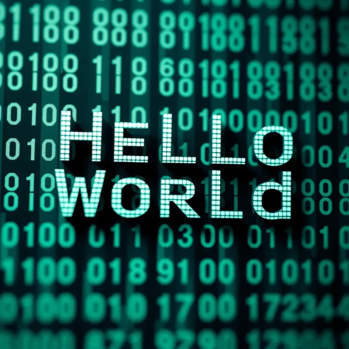 Binary code representation of the phrase Hello World in digital format