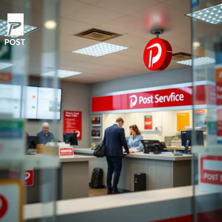 Counter inside Wilro Park Post Office showing postal services and customer interaction