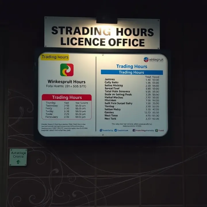 Notice board displaying trading hours and service information at a government office