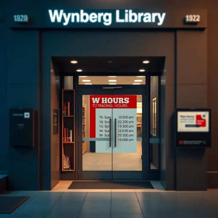 Entrance of Wynberg Library with clear signage of trading hours on the door